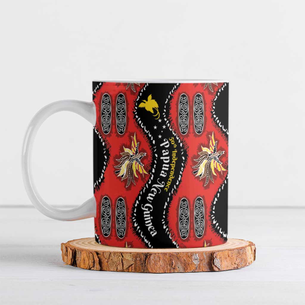 Papua New Guinea 50th Independence Ceramic Mug PNG Batik Pattern LT01 Red - Polynesian Pride
