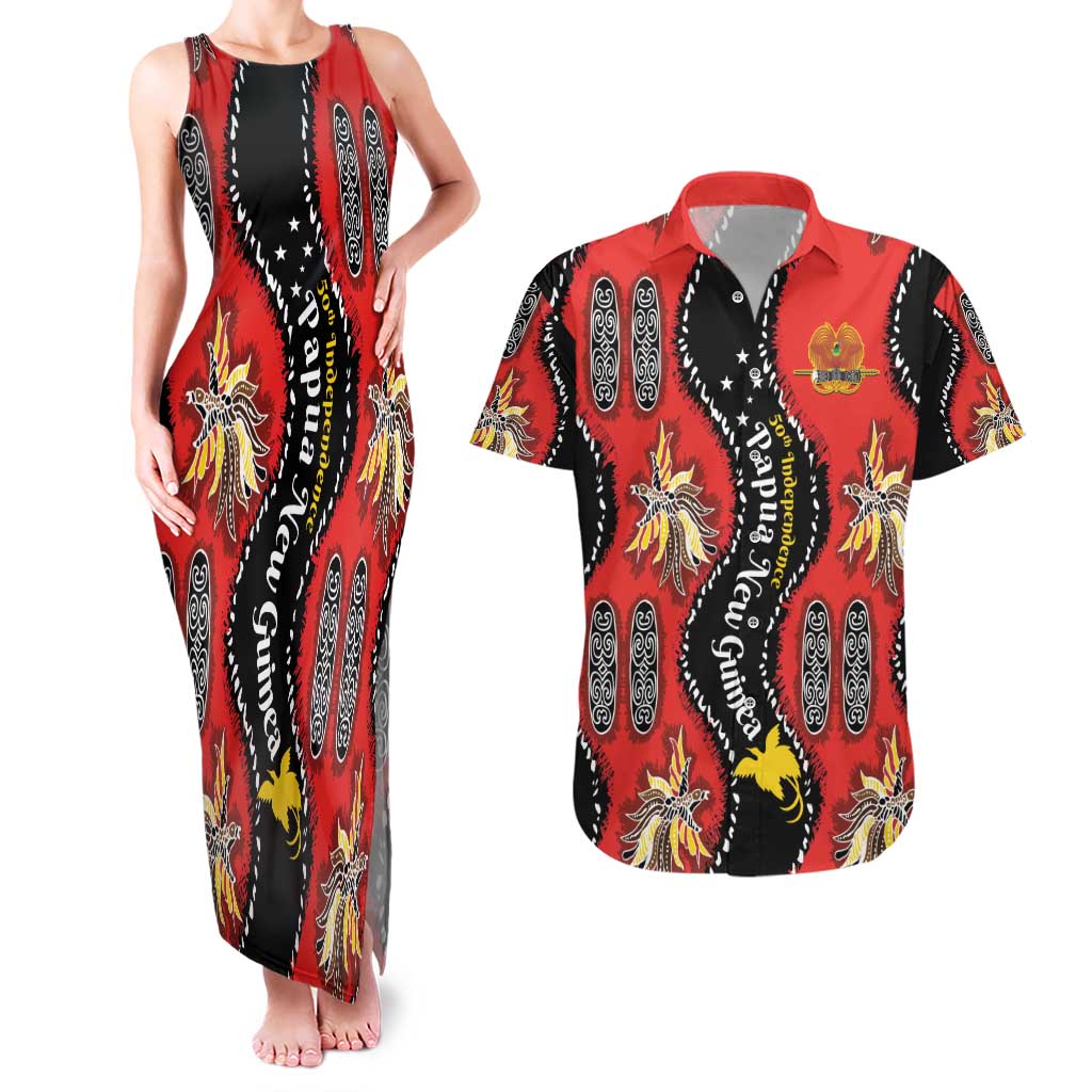 Papua New Guinea 50th Independence Couples Matching Tank Maxi Dress and Hawaiian Shirt PNG Batik Pattern - Polynesian Pride