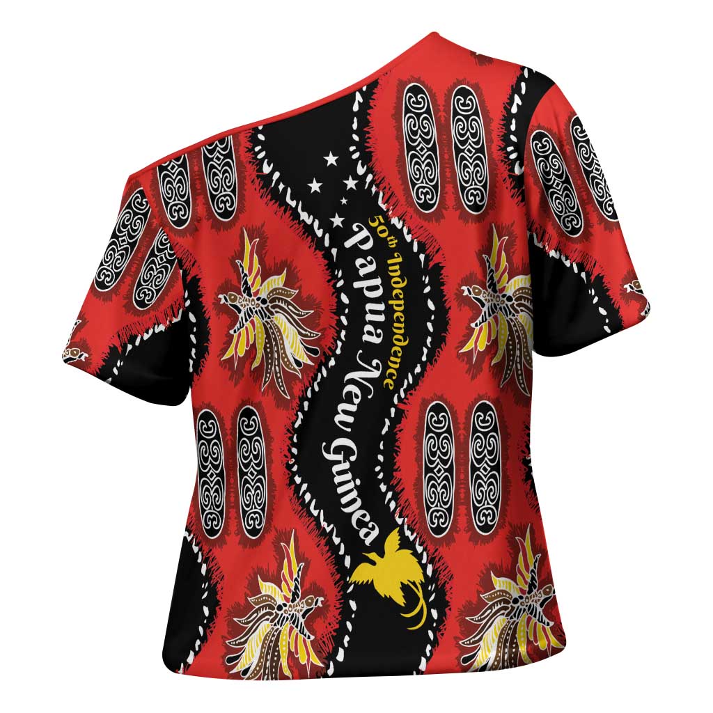 Papua New Guinea 50th Independence Cross Shoulder Shirt PNG Batik Pattern - Polynesian Pride