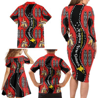 Papua New Guinea 50th Independence Family Matching Long Sleeve Bodycon Dress and Hawaiian Shirt PNG Batik Pattern - Polynesian Pride