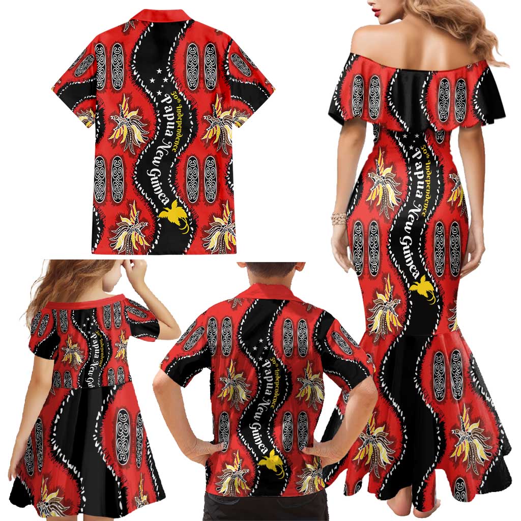 Papua New Guinea 50th Independence Family Matching Mermaid Dress and Hawaiian Shirt PNG Batik Pattern - Polynesian Pride