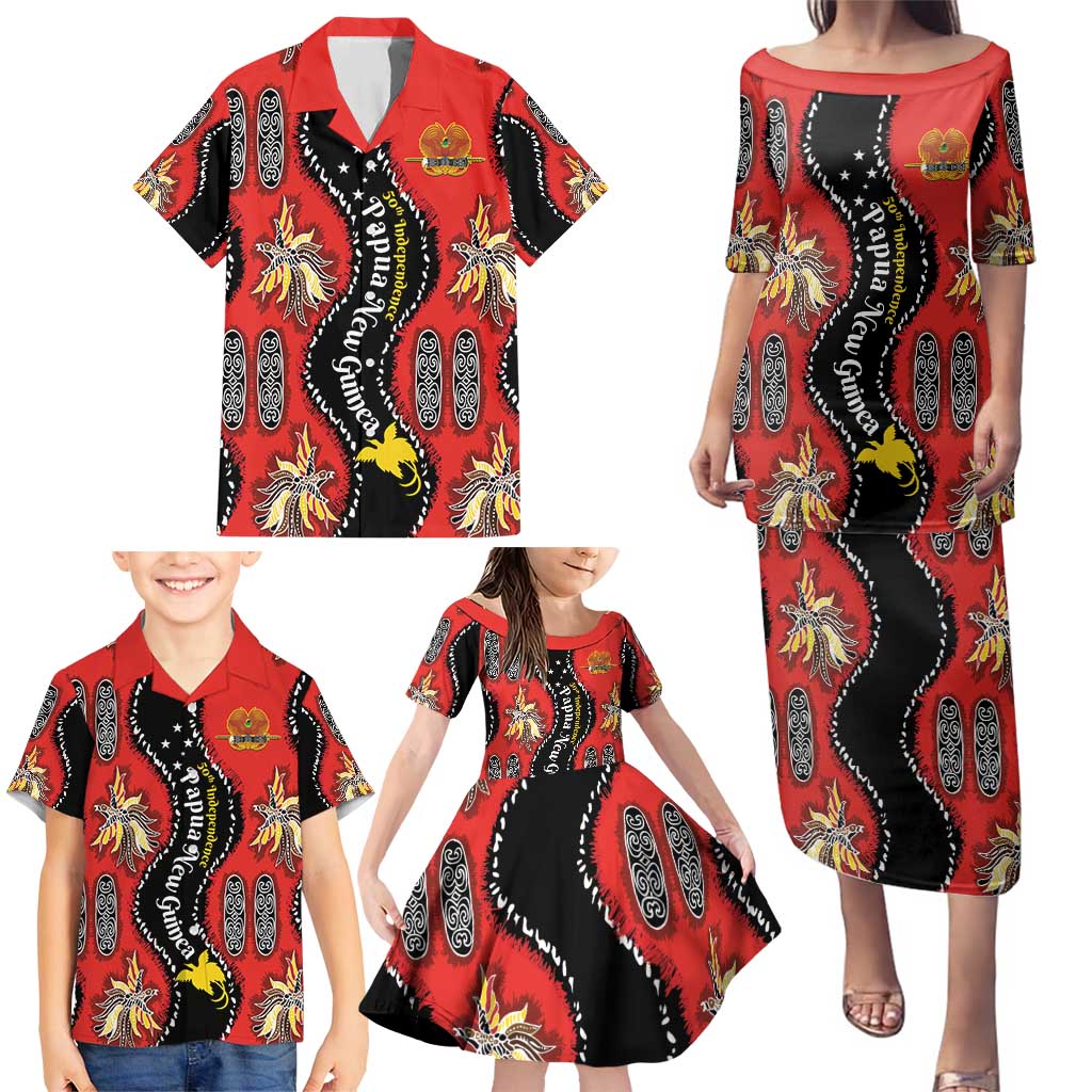 Papua New Guinea 50th Independence Family Matching Puletasi and Hawaiian Shirt PNG Batik Pattern - Polynesian Pride