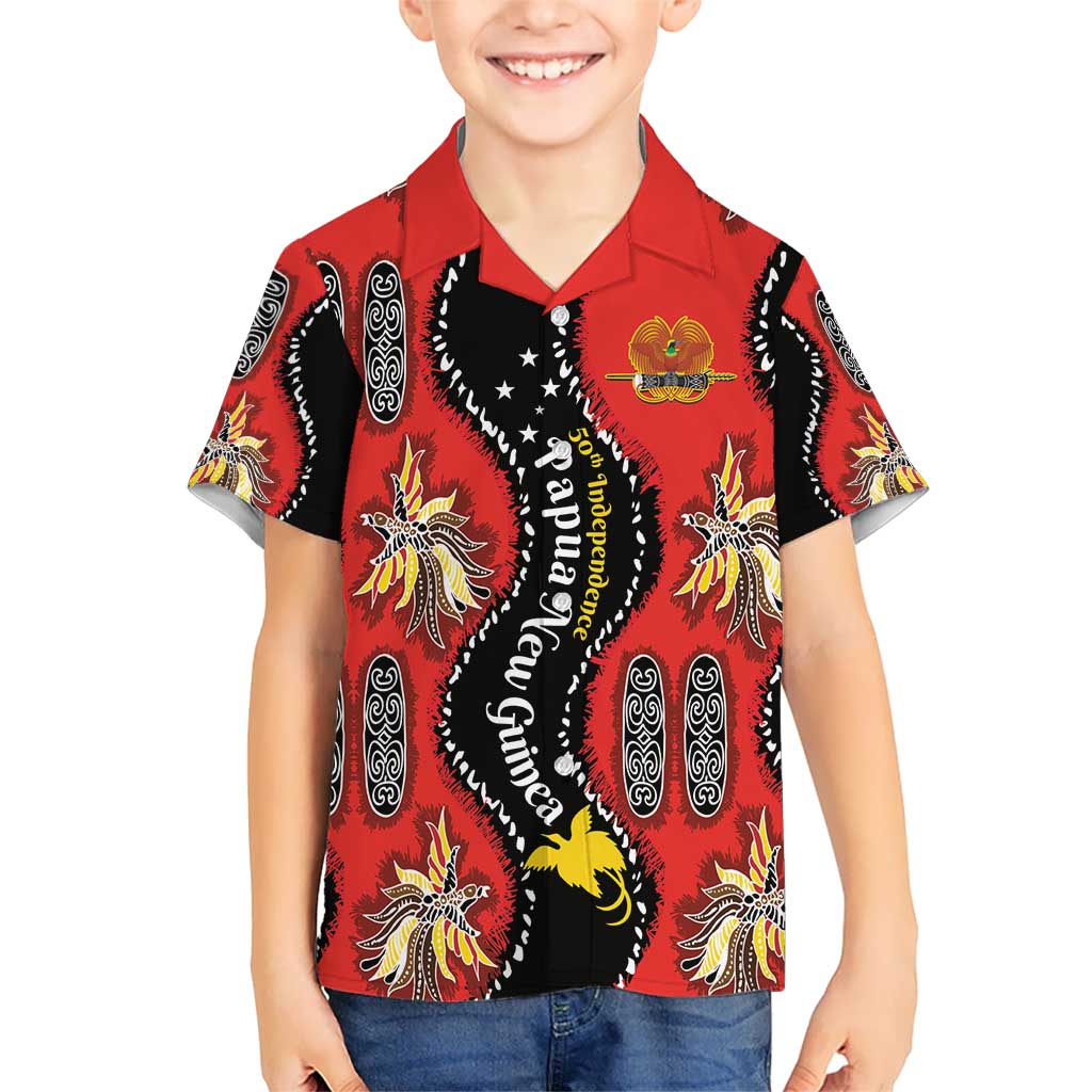 Papua New Guinea 50th Independence Kid Hawaiian Shirt PNG Batik Pattern - Polynesian Pride