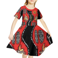 Papua New Guinea 50th Independence Kid Short Sleeve Dress PNG Batik Pattern - Polynesian Pride