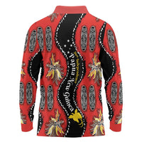 Papua New Guinea 50th Independence Long Sleeve Polo Shirt PNG Batik Pattern - Polynesian Pride