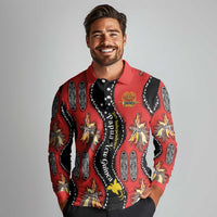 Papua New Guinea 50th Independence Long Sleeve Polo Shirt PNG Batik Pattern - Polynesian Pride