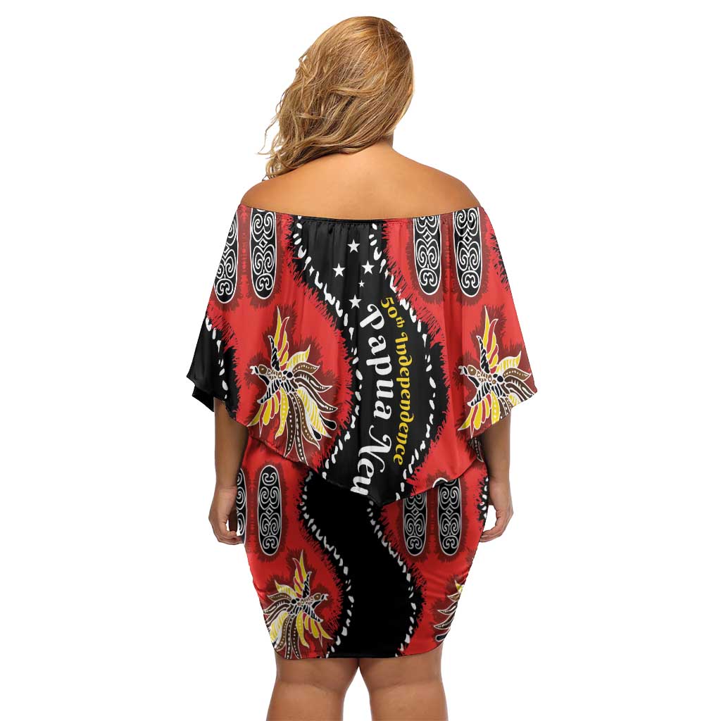 Papua New Guinea 50th Independence Off Shoulder Short Dress PNG Batik Pattern - Polynesian Pride