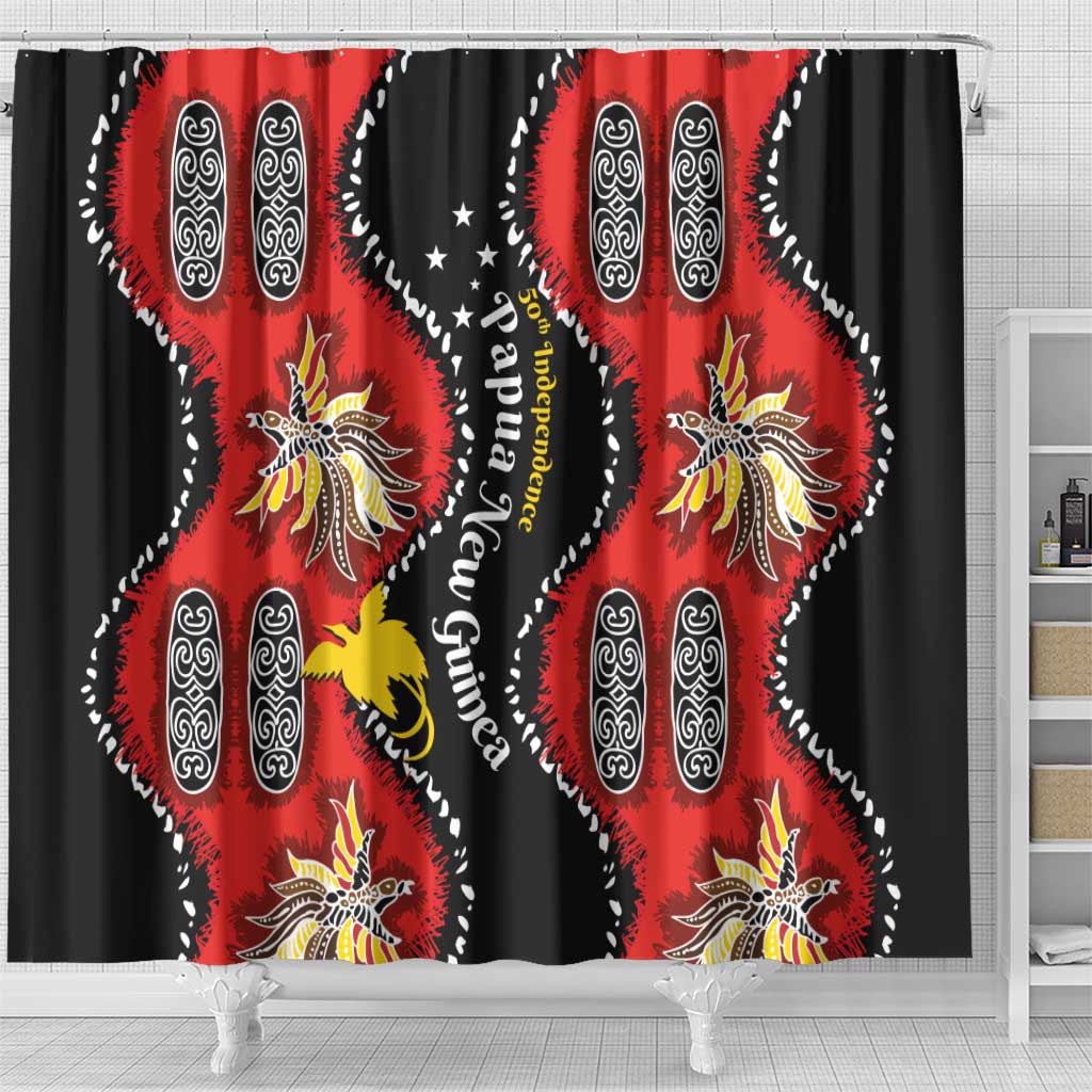 Papua New Guinea 50th Independence Shower Curtain PNG Batik Pattern - Polynesian Pride