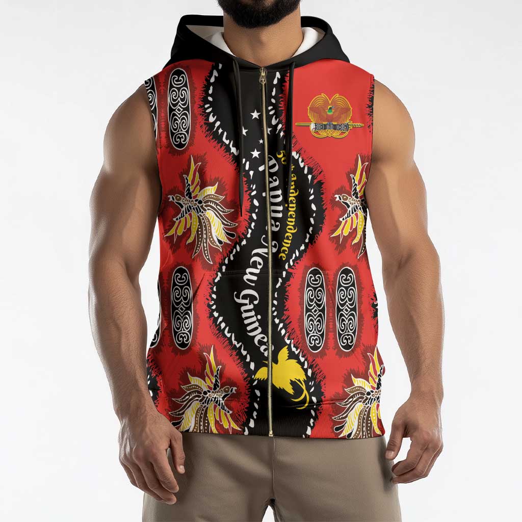 Papua New Guinea 50th Independence Sleeveless Zip Hoodie PNG Batik Pattern - Polynesian Pride