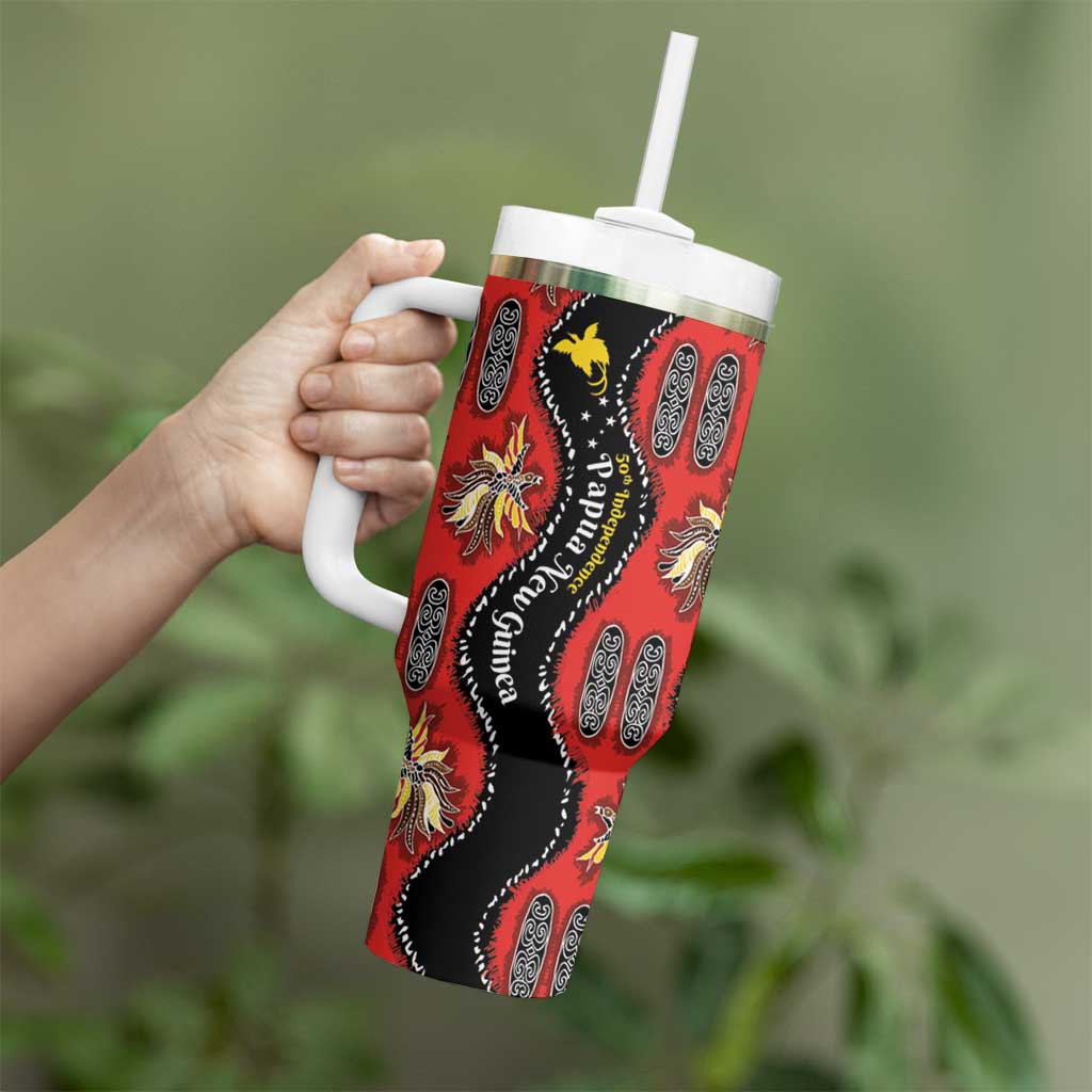 Papua New Guinea 50th Independence Tumbler With Handle PNG Batik Pattern - Polynesian Pride