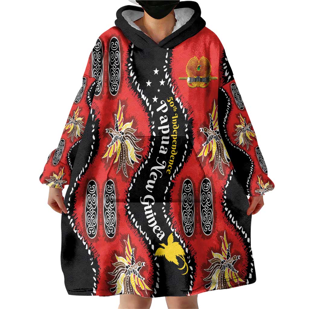 Papua New Guinea 50th Independence Wearable Blanket Hoodie PNG Batik Pattern - Polynesian Pride