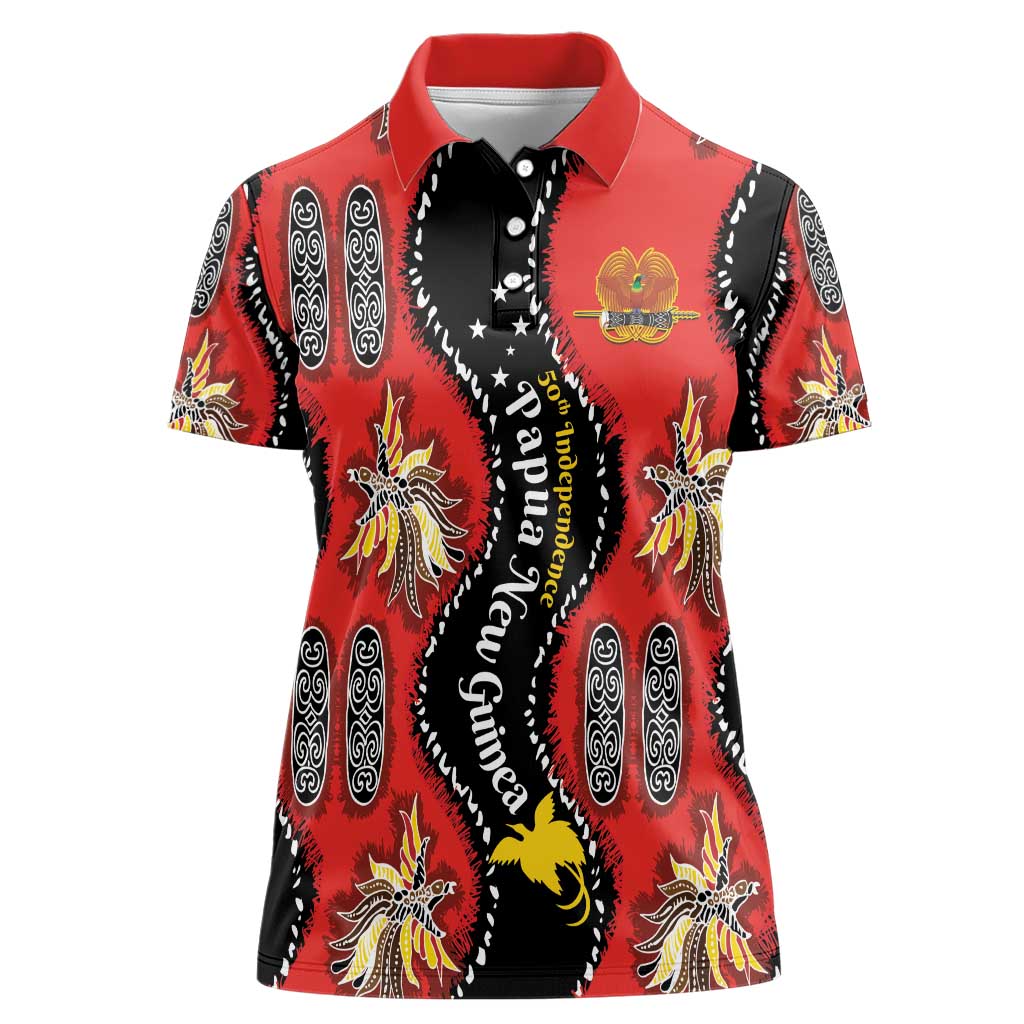 Papua New Guinea 50th Independence Women Polo Shirt PNG Batik Pattern - Polynesian Pride