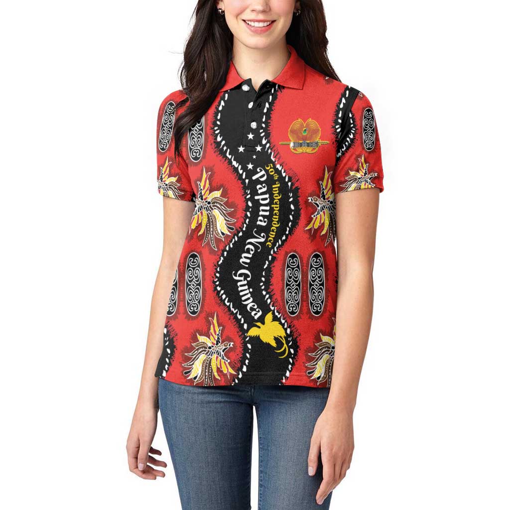Papua New Guinea 50th Independence Women Polo Shirt PNG Batik Pattern - Polynesian Pride