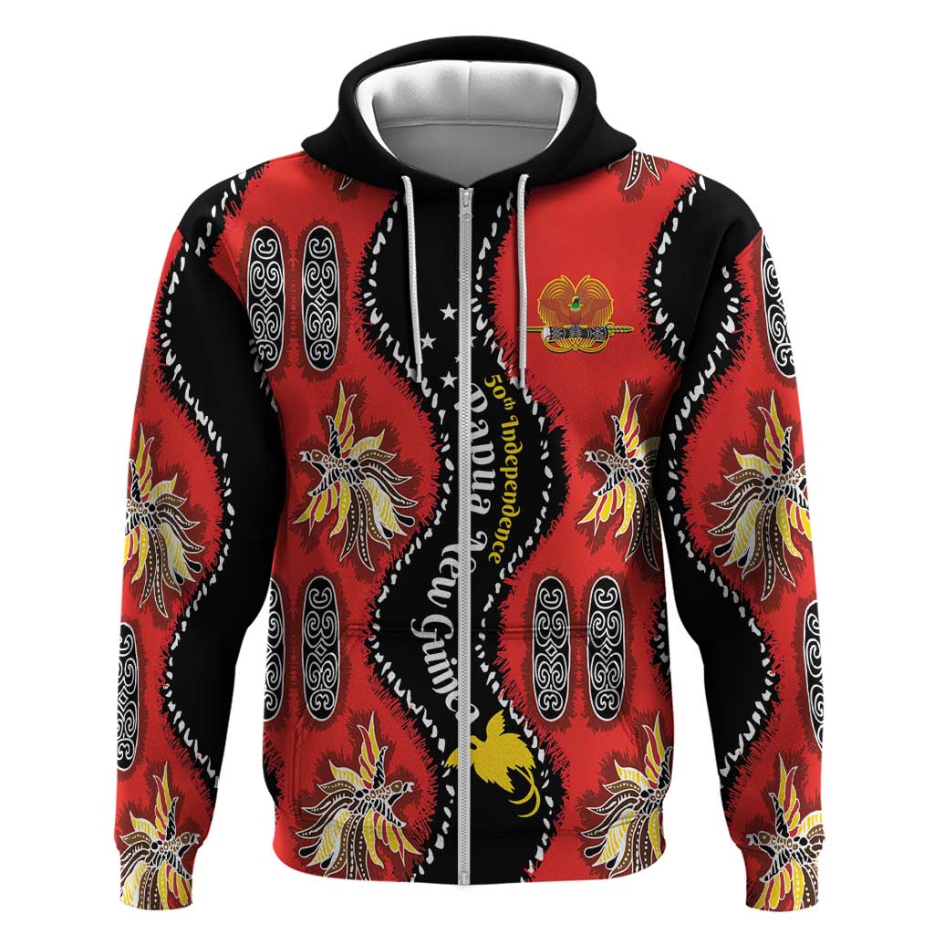 Papua New Guinea 50th Independence Zip Hoodie PNG Batik Pattern - Polynesian Pride