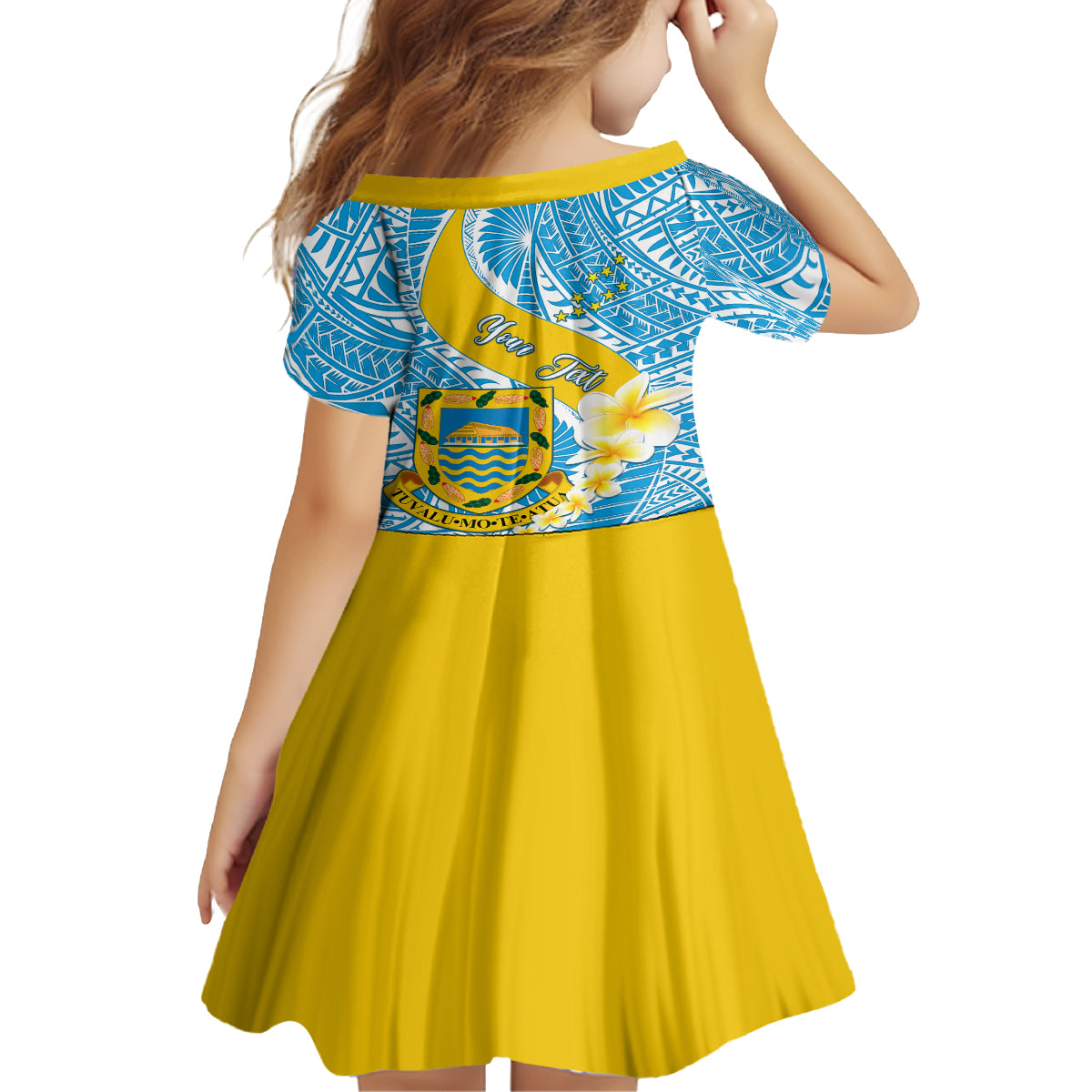 personalised-tuvalu-independence-day-kid-short-sleeve-dress-plumeria-45th-anniversary