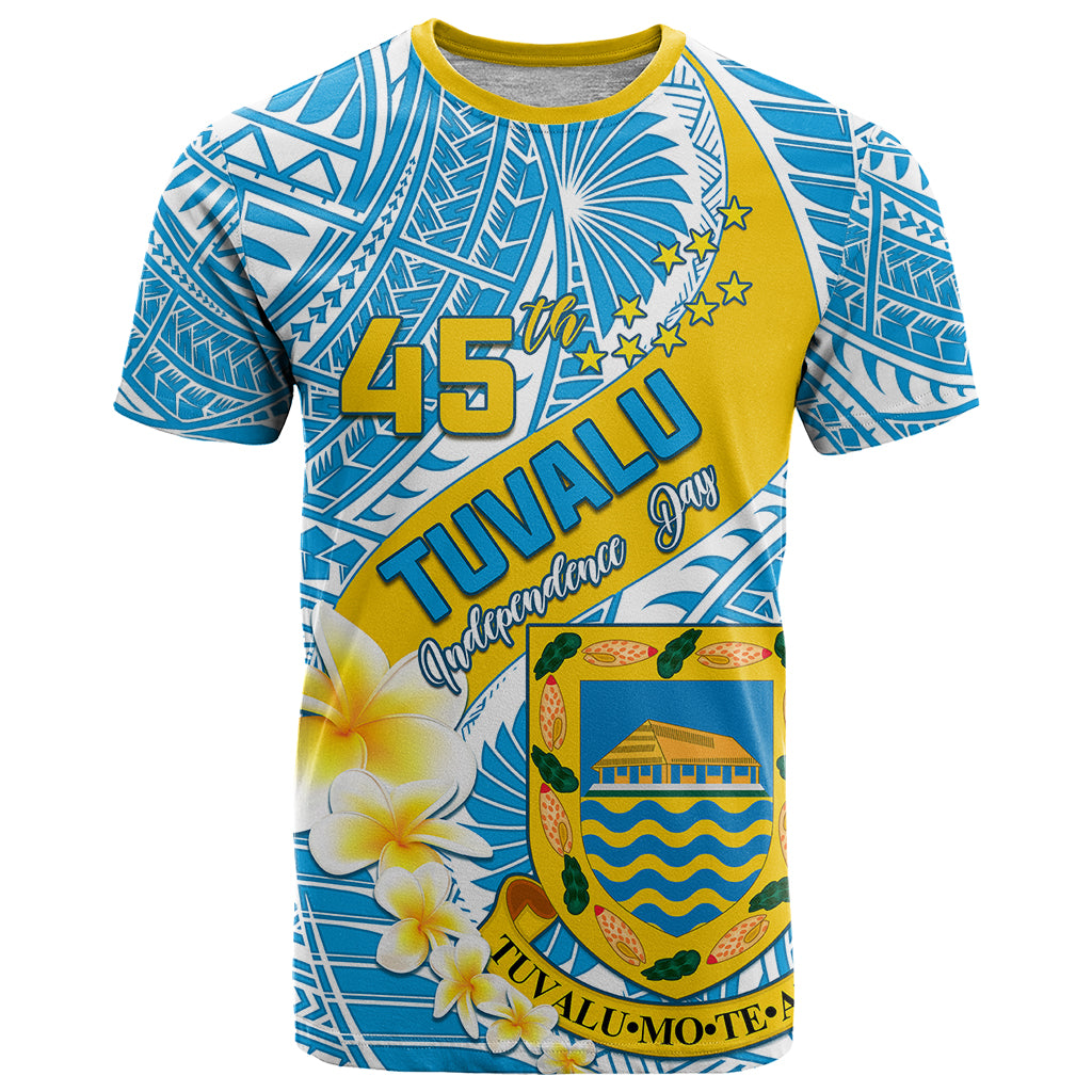 Personalised Tuvalu Independence Day T Shirt Plumeria 45th Anniversary LT01 Blue - Polynesian Pride