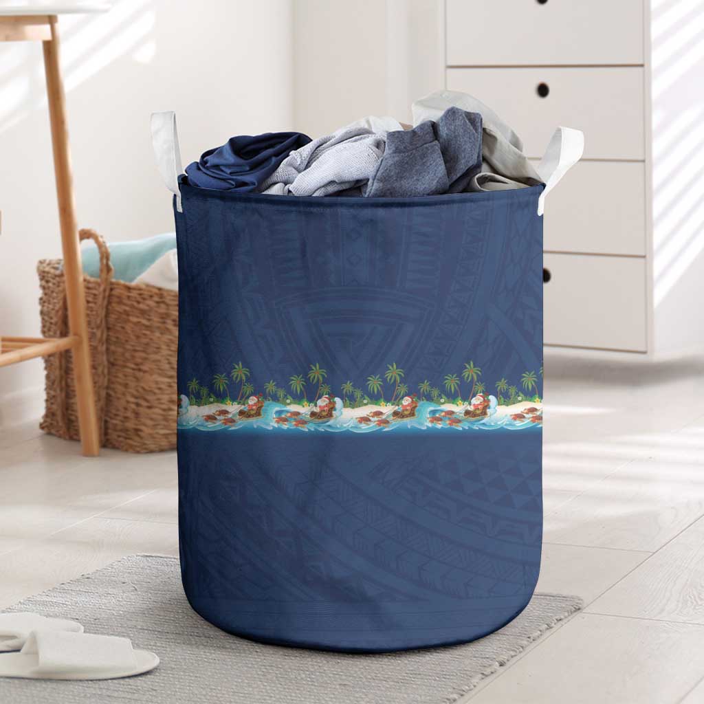 Hawaii Santa Riding Sea Turtle Laundry Basket Mele Kalikimaka Polynesian Pattern - Polynesian Pride