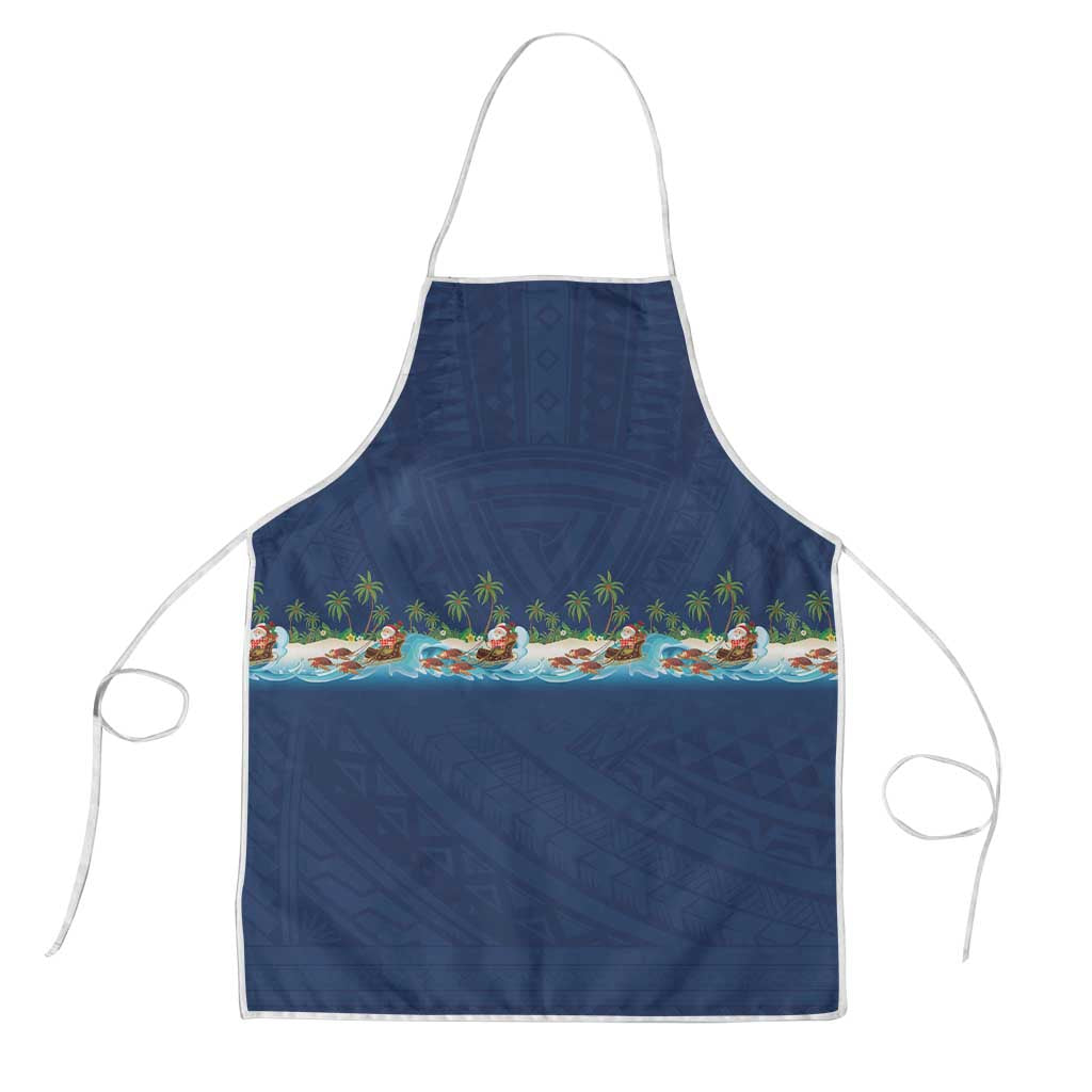 Hawaii Santa Riding Sea Turtle Apron Mele Kalikimaka Polynesian Pattern - Polynesian Pride