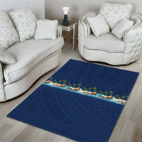 Hawaii Santa Riding Sea Turtle Area Rug Mele Kalikimaka Polynesian Pattern - Polynesian Pride