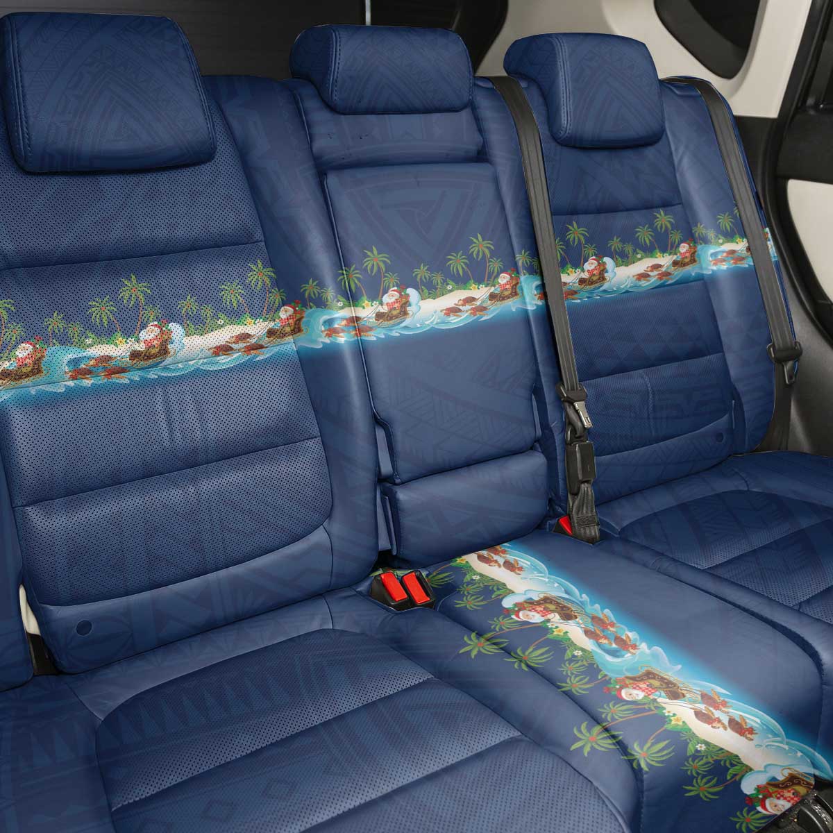 Hawaii Santa Riding Sea Turtle Back Car Seat Cover Mele Kalikimaka Polynesian Pattern - Polynesian Pride