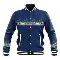 Hawaii Santa Riding Sea Turtle Baseball Jacket Mele Kalikimaka Polynesian Pattern - Polynesian Pride