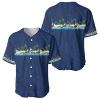Hawaii Santa Riding Sea Turtle Baseball Jersey Mele Kalikimaka Polynesian Pattern - Polynesian Pride