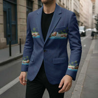 Hawaii Santa Riding Sea Turtle Blazer Mele Kalikimaka Polynesian Pattern - Polynesian Pride