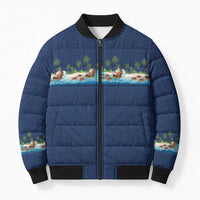 Hawaii Santa Riding Sea Turtle Bomber Puffer Jacket Mele Kalikimaka Polynesian Pattern - Polynesian Pride