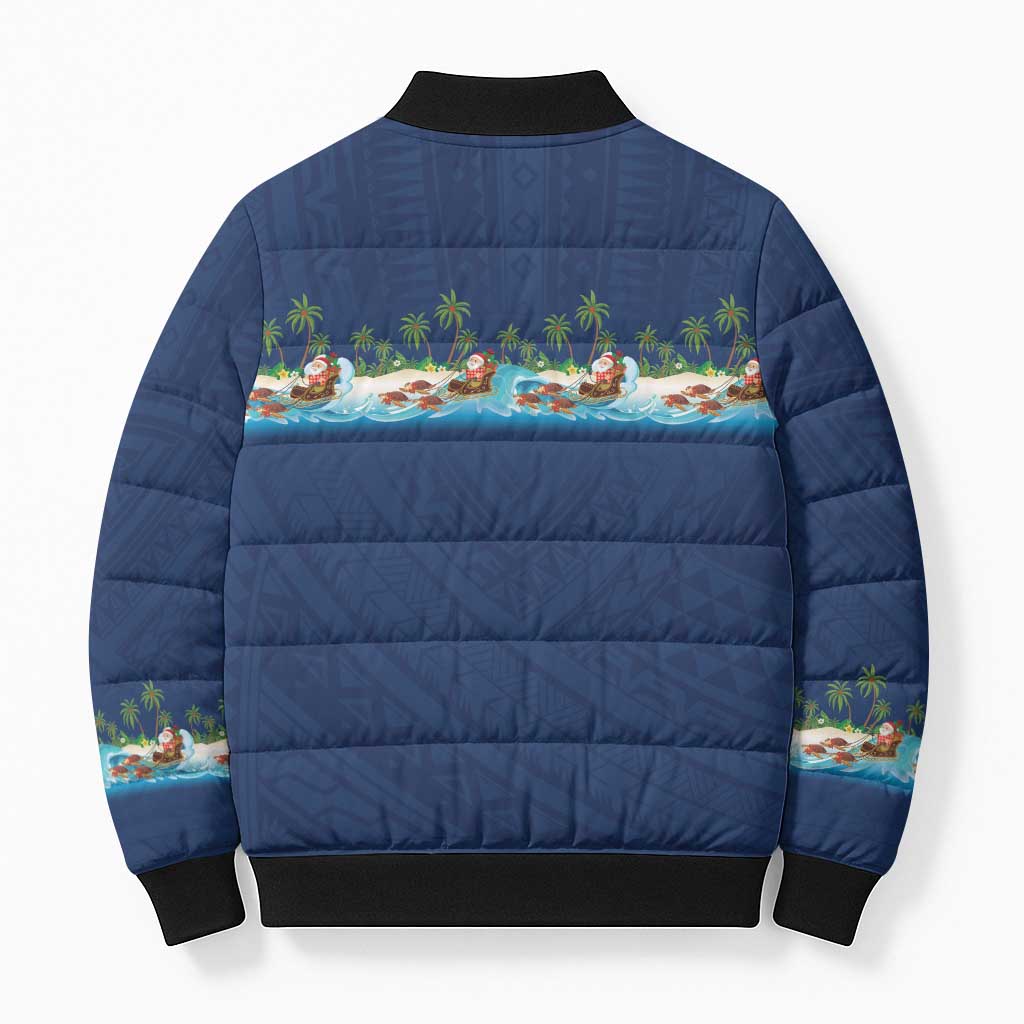Hawaii Santa Riding Sea Turtle Bomber Puffer Jacket Mele Kalikimaka Polynesian Pattern - Polynesian Pride