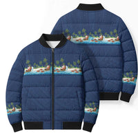 Hawaii Santa Riding Sea Turtle Bomber Puffer Jacket Mele Kalikimaka Polynesian Pattern - Polynesian Pride