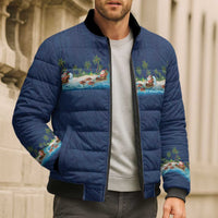 Hawaii Santa Riding Sea Turtle Bomber Puffer Jacket Mele Kalikimaka Polynesian Pattern - Polynesian Pride