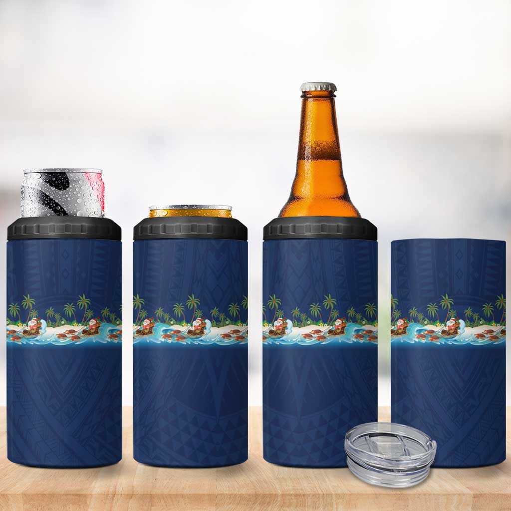 Hawaii Santa Riding Sea Turtle 4 in 1 Can Cooler Tumbler Mele Kalikimaka Polynesian Pattern - Polynesian Pride