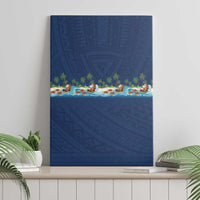 Hawaii Santa Riding Sea Turtle Canvas Wall Art Mele Kalikimaka Polynesian Pattern - Polynesian Pride