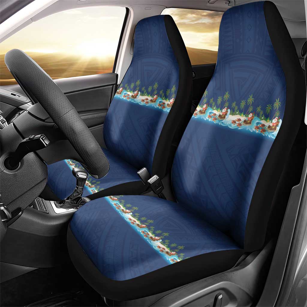 Hawaii Santa Riding Sea Turtle Car Seat Cover Mele Kalikimaka Polynesian Pattern - Polynesian Pride