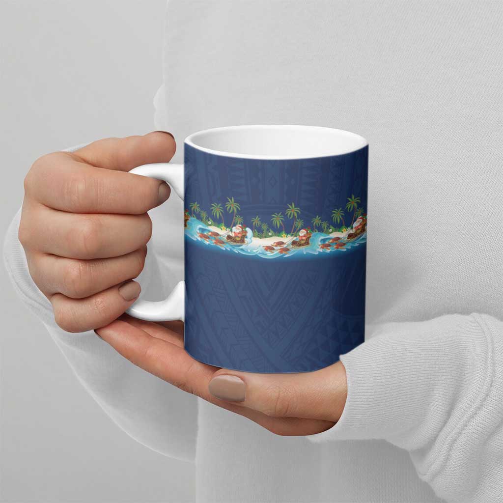 Hawaii Santa Riding Sea Turtle Ceramic Mug Mele Kalikimaka Polynesian Pattern - Polynesian Pride