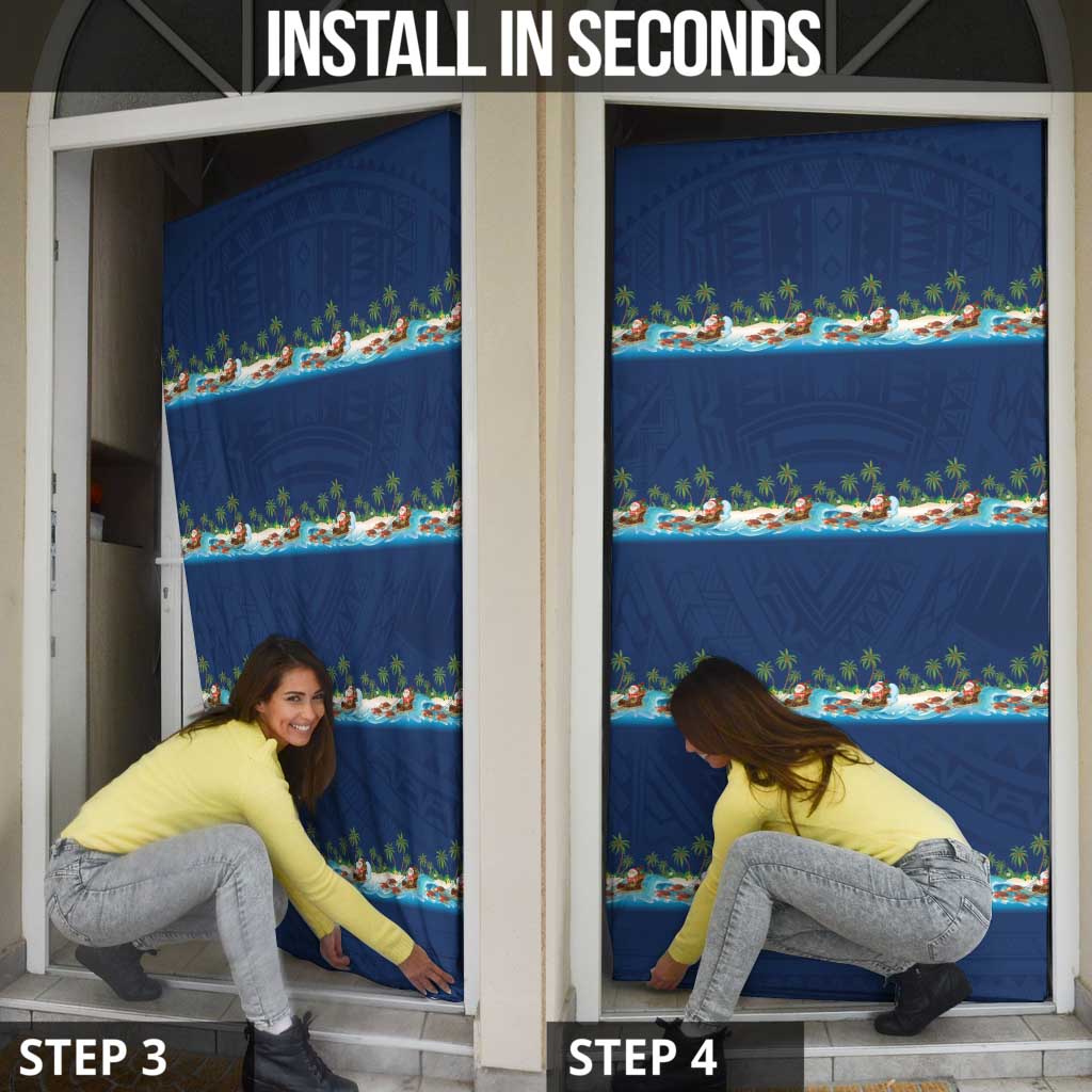 Hawaii Santa Riding Sea Turtle Door Cover Mele Kalikimaka Polynesian Pattern - Polynesian Pride