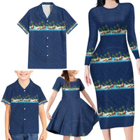 Hawaii Santa Riding Sea Turtle Family Matching Long Sleeve Bodycon Dress and Hawaiian Shirt Mele Kalikimaka Polynesian Pattern - Polynesian Pride