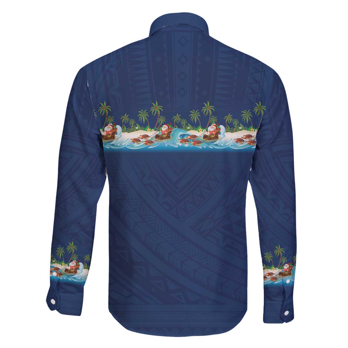 Hawaii Santa Riding Sea Turtle Family Matching Off The Shoulder Long Sleeve Dress and Hawaiian Shirt Mele Kalikimaka Polynesian Pattern - Polynesian Pride