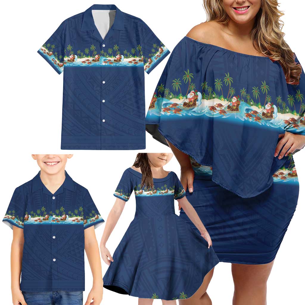 Hawaii Santa Riding Sea Turtle Family Matching Off Shoulder Short Dress and Hawaiian Shirt Mele Kalikimaka Polynesian Pattern LT01 - Polynesian Pride