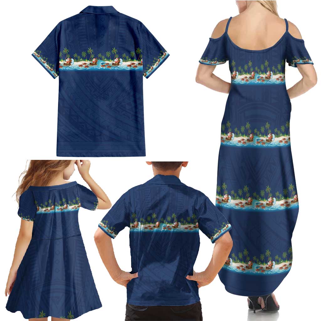 Hawaii Santa Riding Sea Turtle Family Matching Summer Maxi Dress and Hawaiian Shirt Mele Kalikimaka Polynesian Pattern - Polynesian Pride