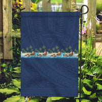 Hawaii Santa Riding Sea Turtle Garden Flag Mele Kalikimaka Polynesian Pattern - Polynesian Pride