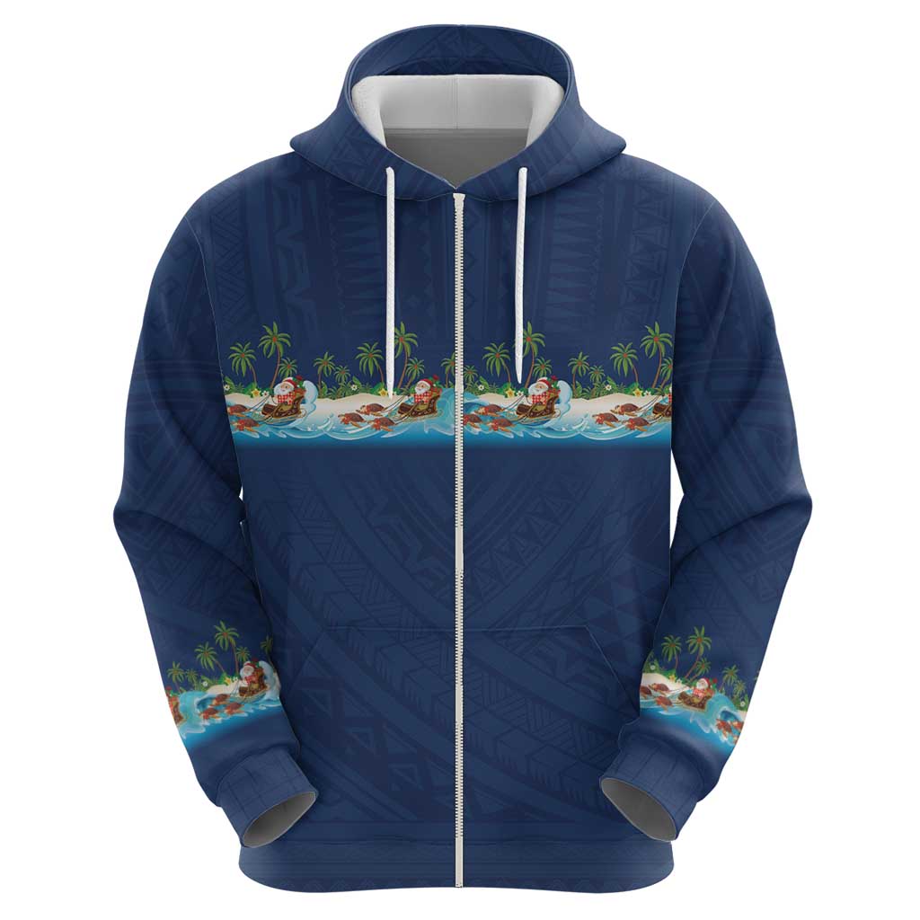 Hawaii Santa Riding Sea Turtle Hoodie Mele Kalikimaka Polynesian Pattern - Polynesian Pride