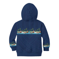Hawaii Santa Riding Sea Turtle Kid Hoodie Mele Kalikimaka Polynesian Pattern - Polynesian Pride