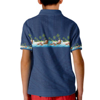 Hawaii Santa Riding Sea Turtle Kid Polo Shirt Mele Kalikimaka Polynesian Pattern - Polynesian Pride