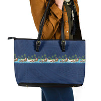 Hawaii Santa Riding Sea Turtle Leather Tote Bag Mele Kalikimaka Polynesian Pattern LT01 - Polynesian Pride