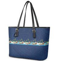 Hawaii Santa Riding Sea Turtle Leather Tote Bag Mele Kalikimaka Polynesian Pattern LT01 - Polynesian Pride