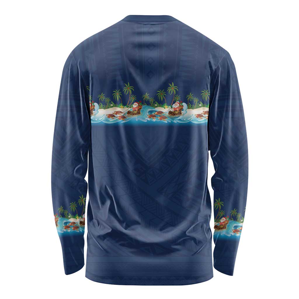 Hawaii Santa Riding Sea Turtle Long Sleeve Shirt Mele Kalikimaka Polynesian Pattern - Polynesian Pride