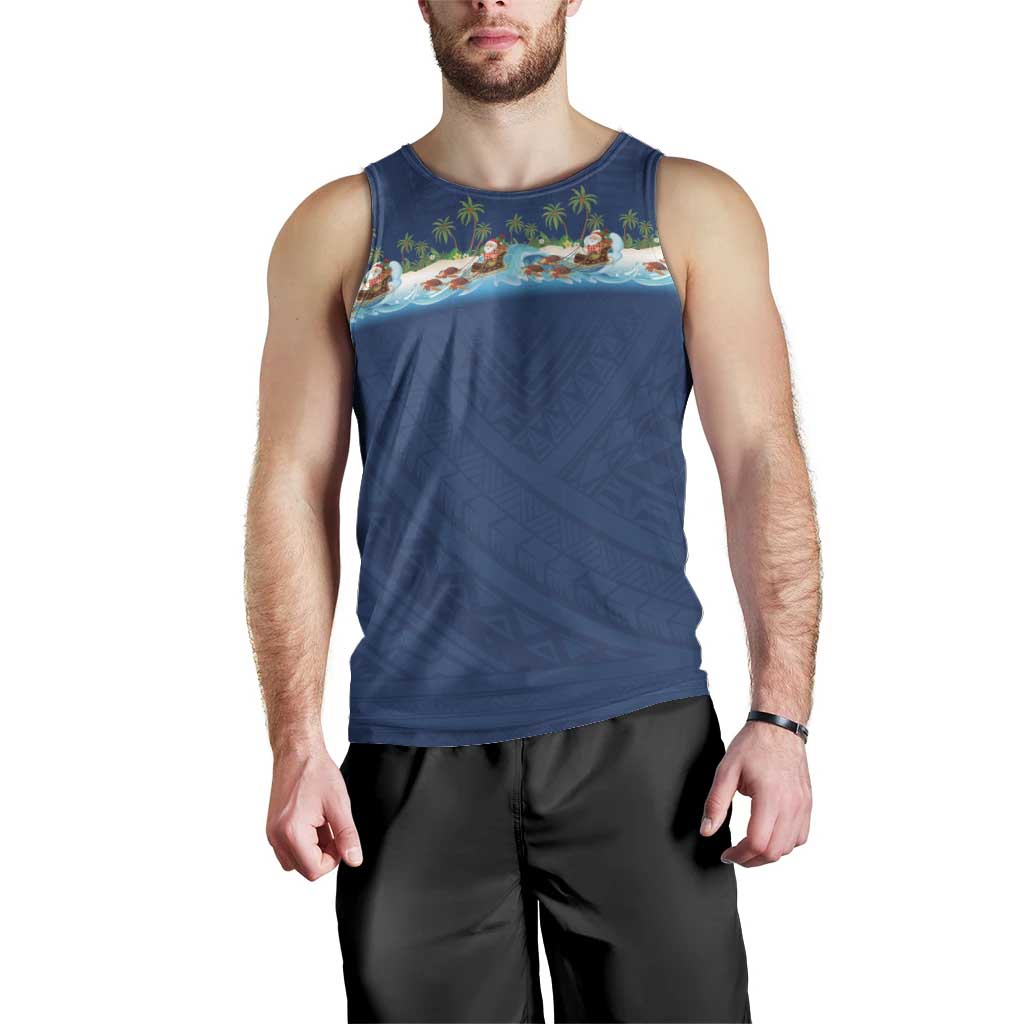 Hawaii Santa Riding Sea Turtle Men Tank Top Mele Kalikimaka Polynesian Pattern - Polynesian Pride