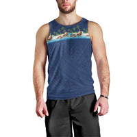 Hawaii Santa Riding Sea Turtle Men Tank Top Mele Kalikimaka Polynesian Pattern - Polynesian Pride