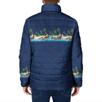 Hawaii Santa Riding Sea Turtle Padded Jacket Mele Kalikimaka Polynesian Pattern - Polynesian Pride